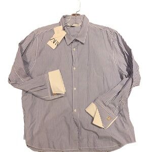 Zara Blue and White Pinstriped Button Front Shirt